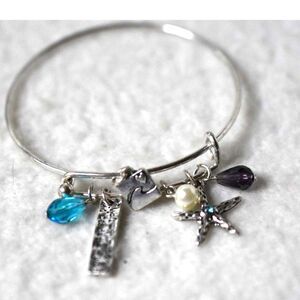 Walk With Me Beside The Sea Stainless Steel Silver Tone Charm 6" Bracelet